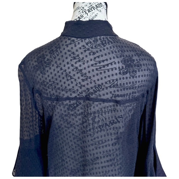 Olivia Palermo x Chelsea Blouse w/ Bell Sleeves & Mandarin Collar. Navy. Medium - Picture 10 of 12